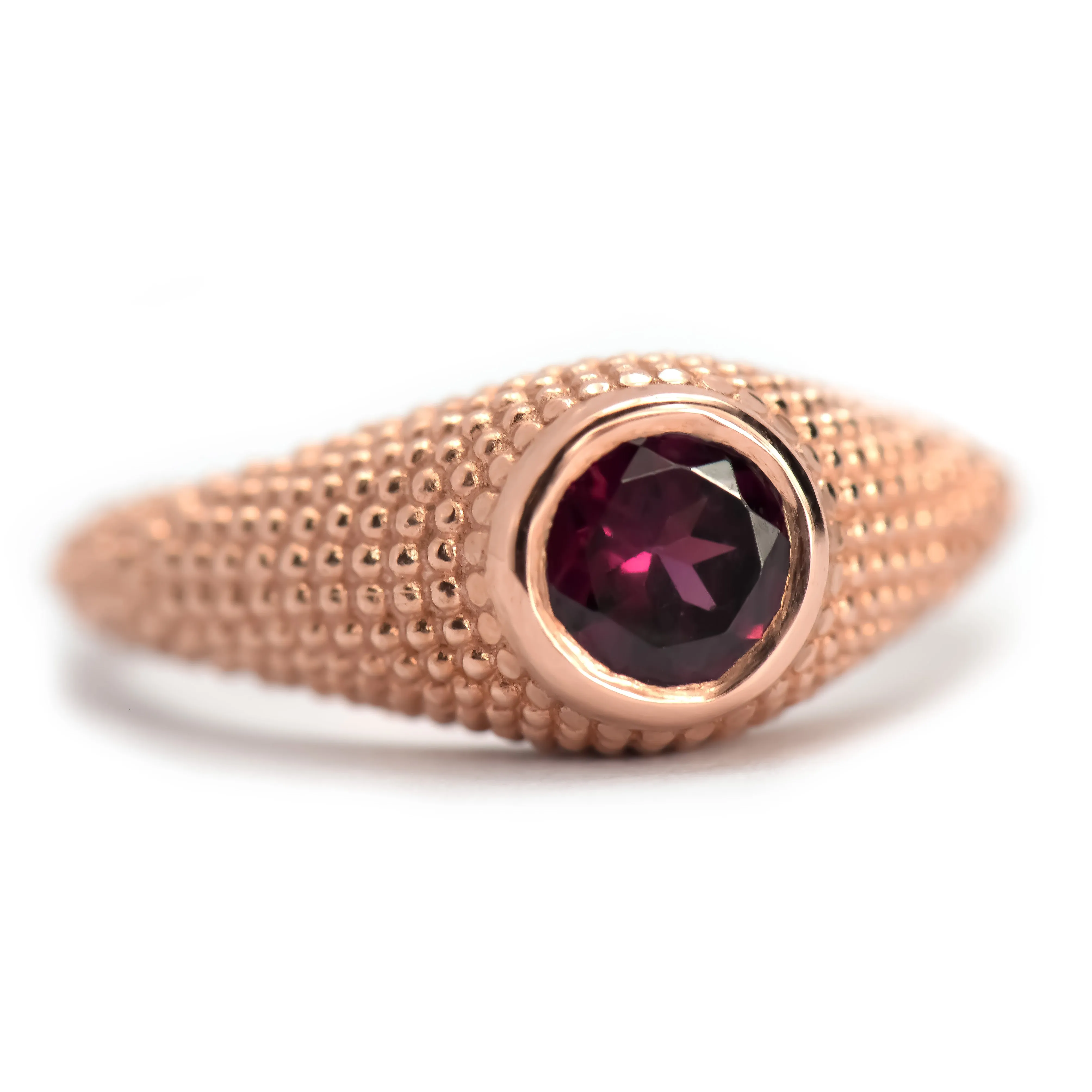 Nubia Round Rhodolite Rose Gold Ring Size 7.25US