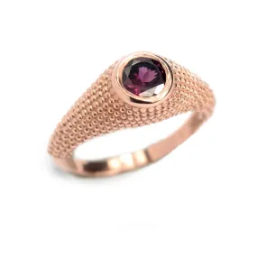 Nubia Round Rhodolite Rose Gold Ring Size 7.25US