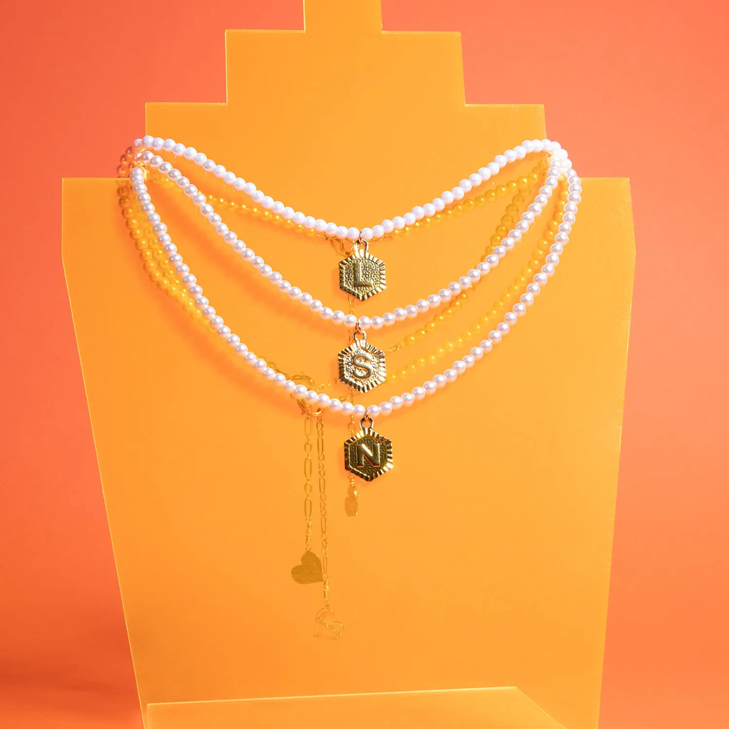 Pearl Hexagon Letter Necklace