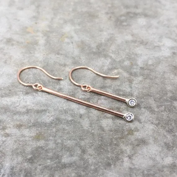 Pendulum Minimalist Gold Diamond Earrings