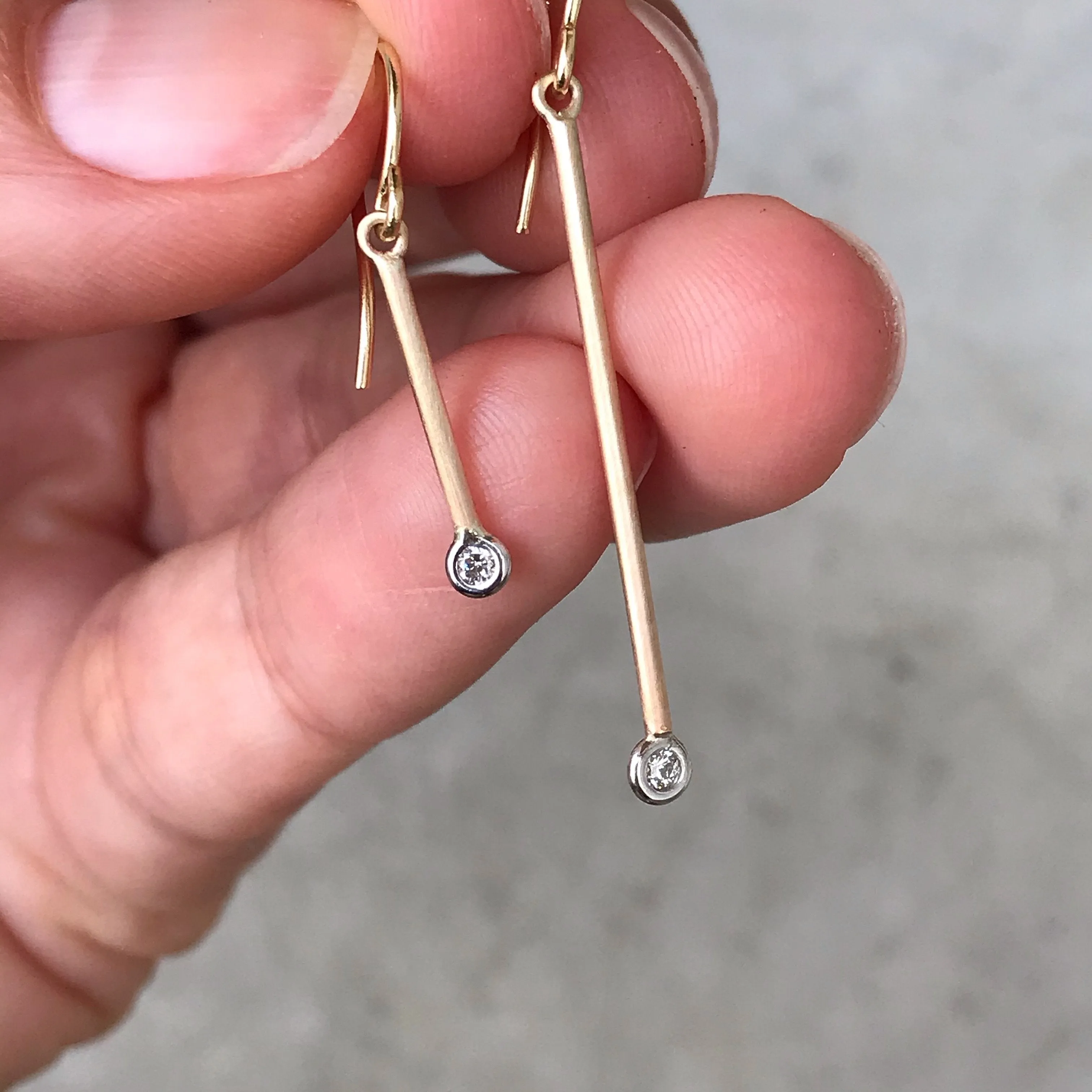 Pendulum Minimalist Gold Diamond Earrings