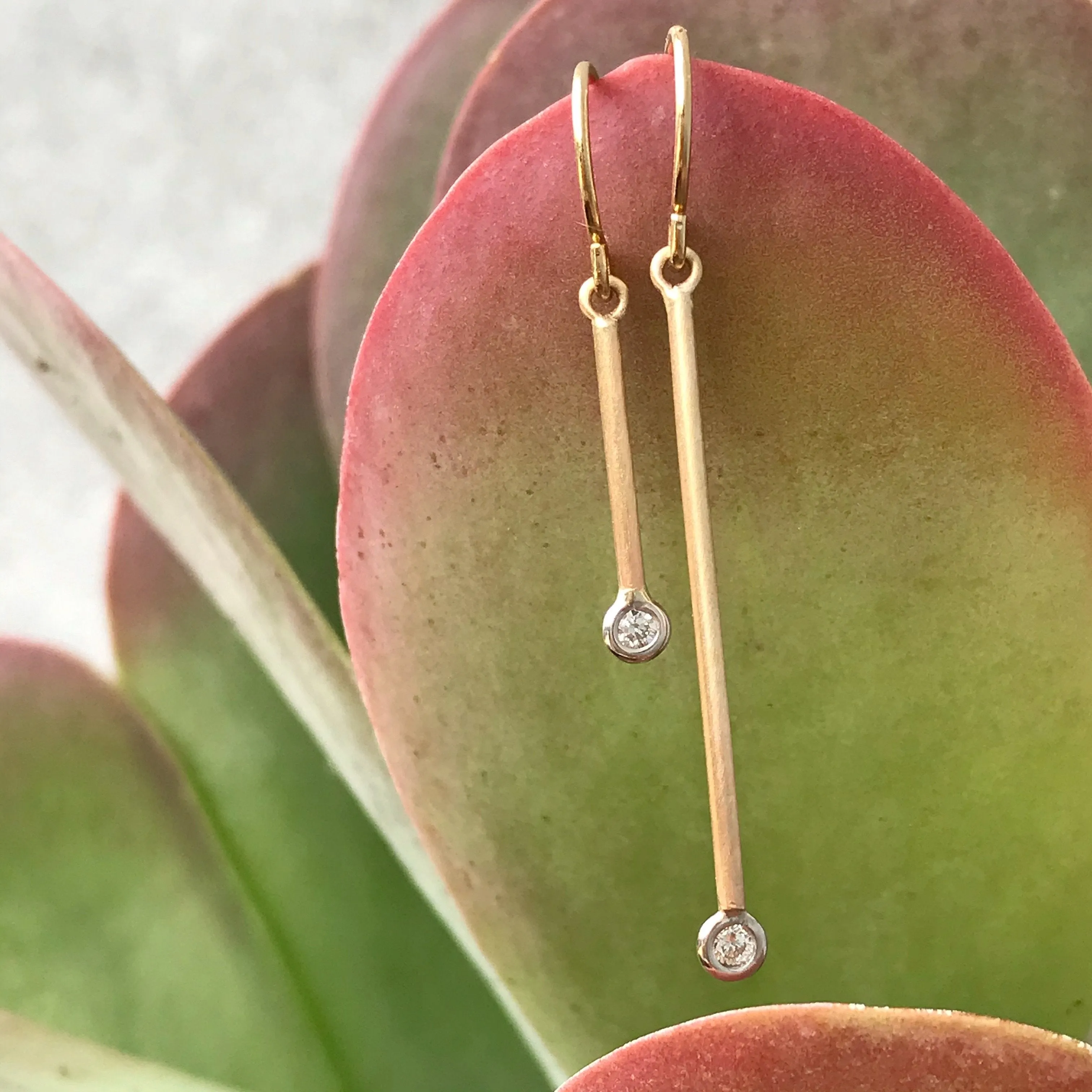 Pendulum Minimalist Gold Diamond Earrings