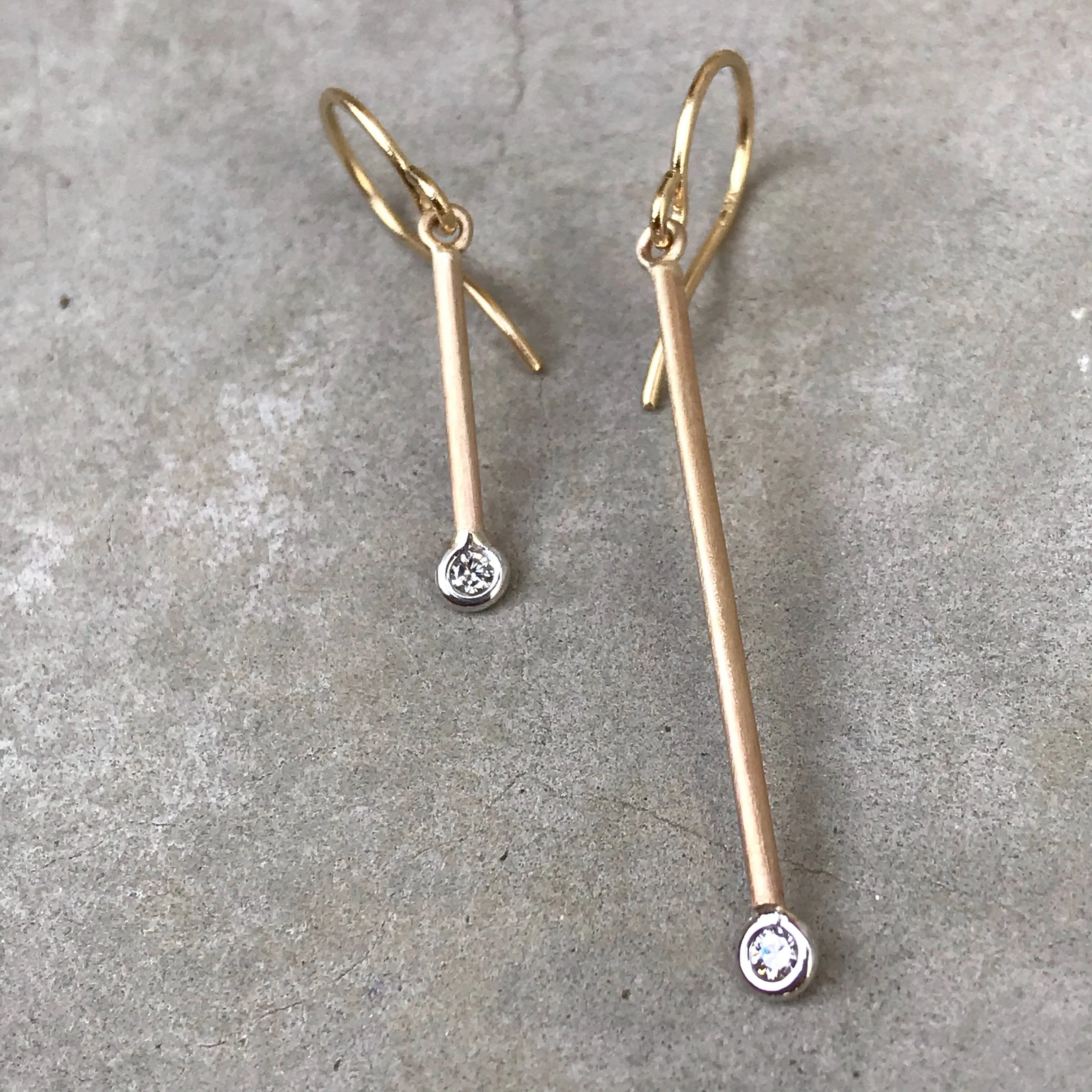 Pendulum Minimalist Gold Diamond Earrings