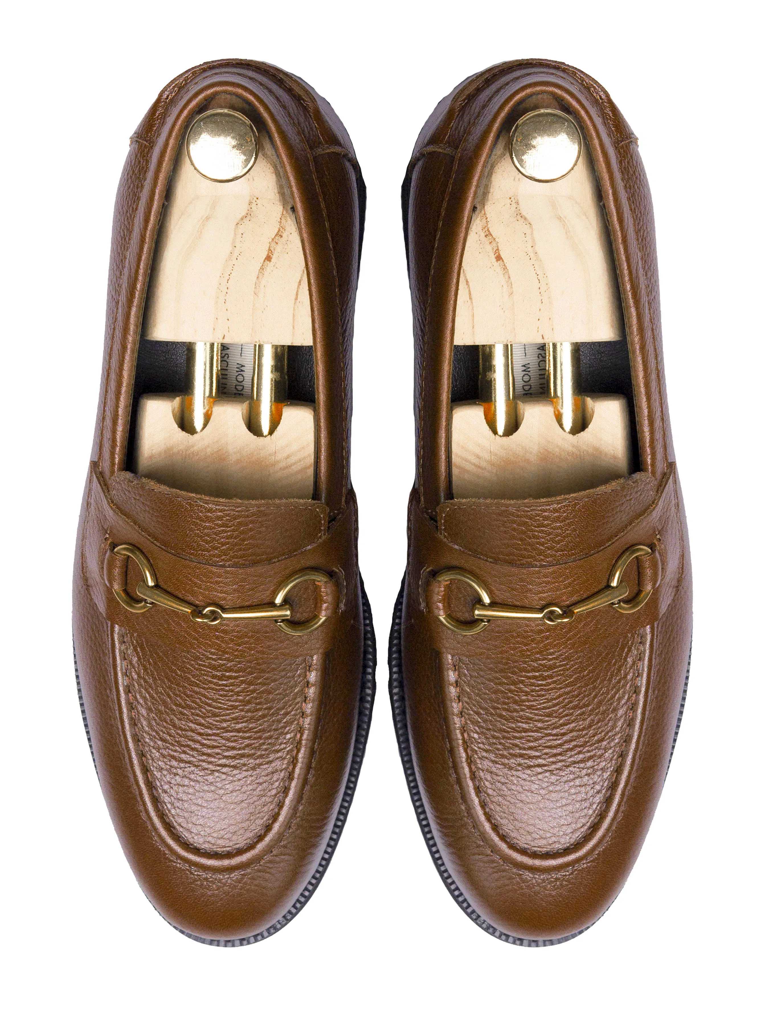 Penny Loafer Horsebit Buckle - Tobacco Brown Pebble Grain Leather (Crepe Sole)