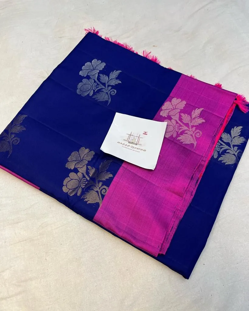 Pink and Blue Pure Silk Saree  for Women-PDS001PSS