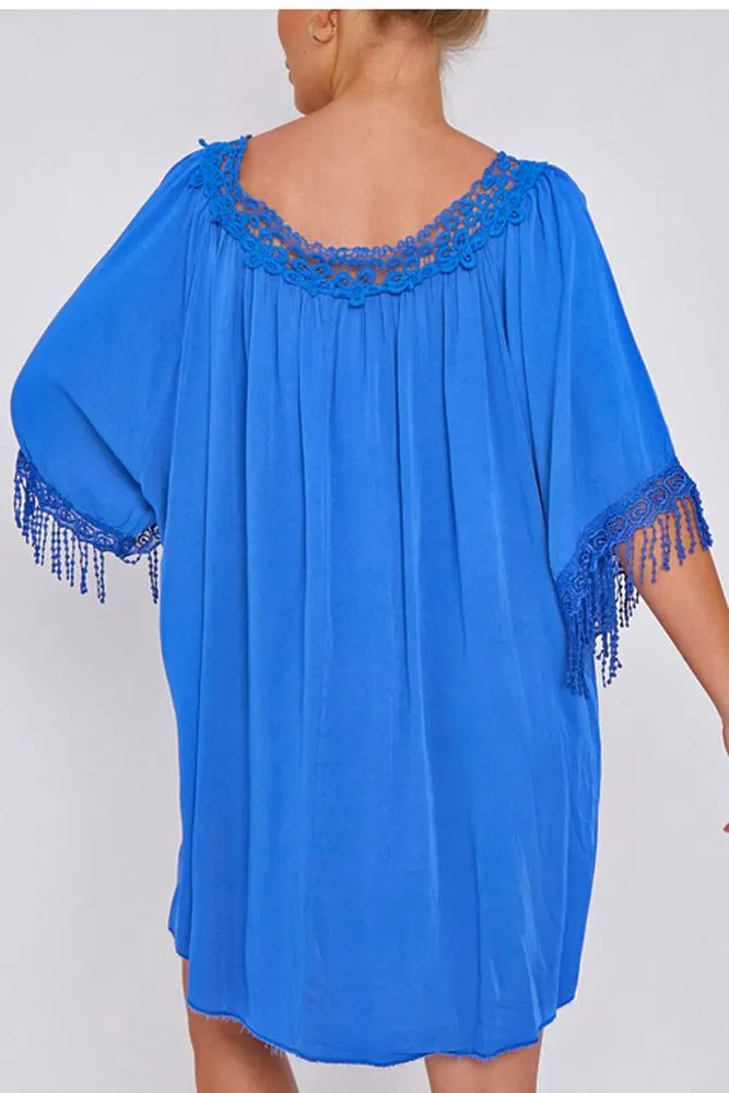 Plain Embroidery Lace Neck Top