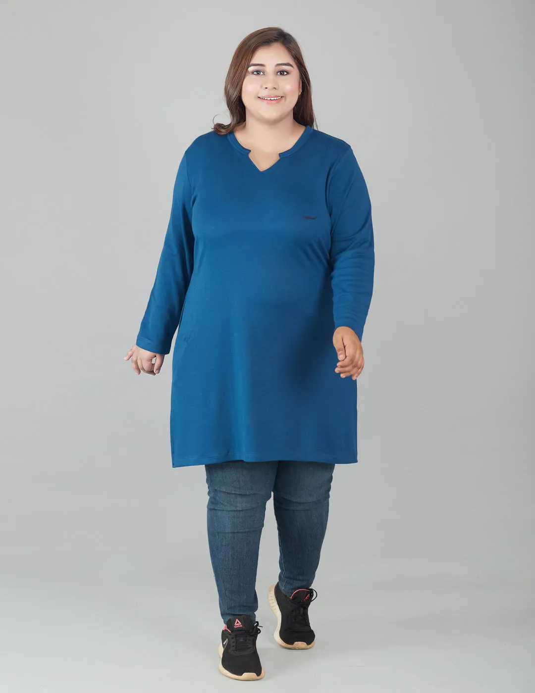 Plus Size Full Sleeves Long Top For Women - Blue