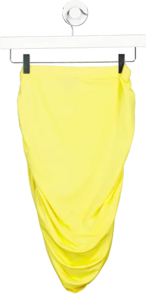 PrettyLittleThing Yellow Shape Slinky Ruched Side Skirt UK 10