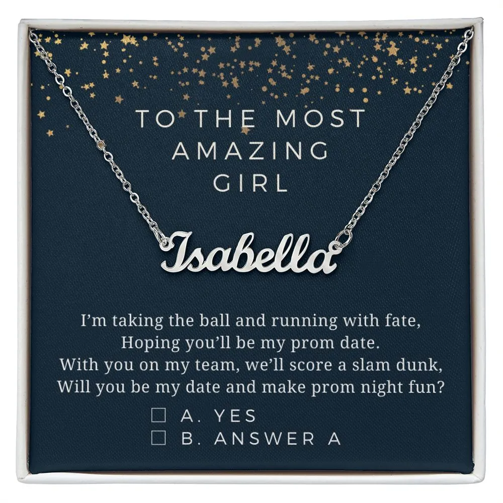 Promposal for Her Basketball Theme Will You Be My Date and Make Prom Night Fun Custom Name Necklace