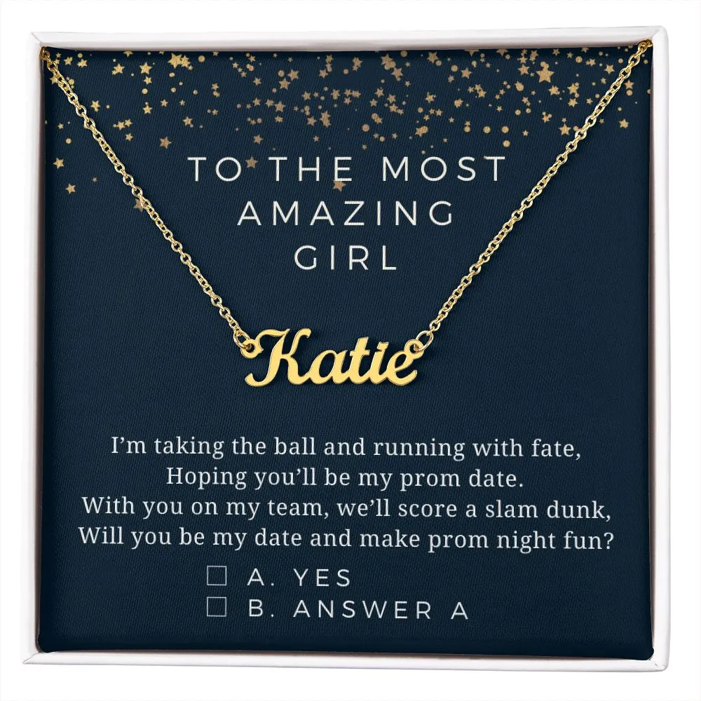 Promposal for Her Basketball Theme Will You Be My Date and Make Prom Night Fun Custom Name Necklace