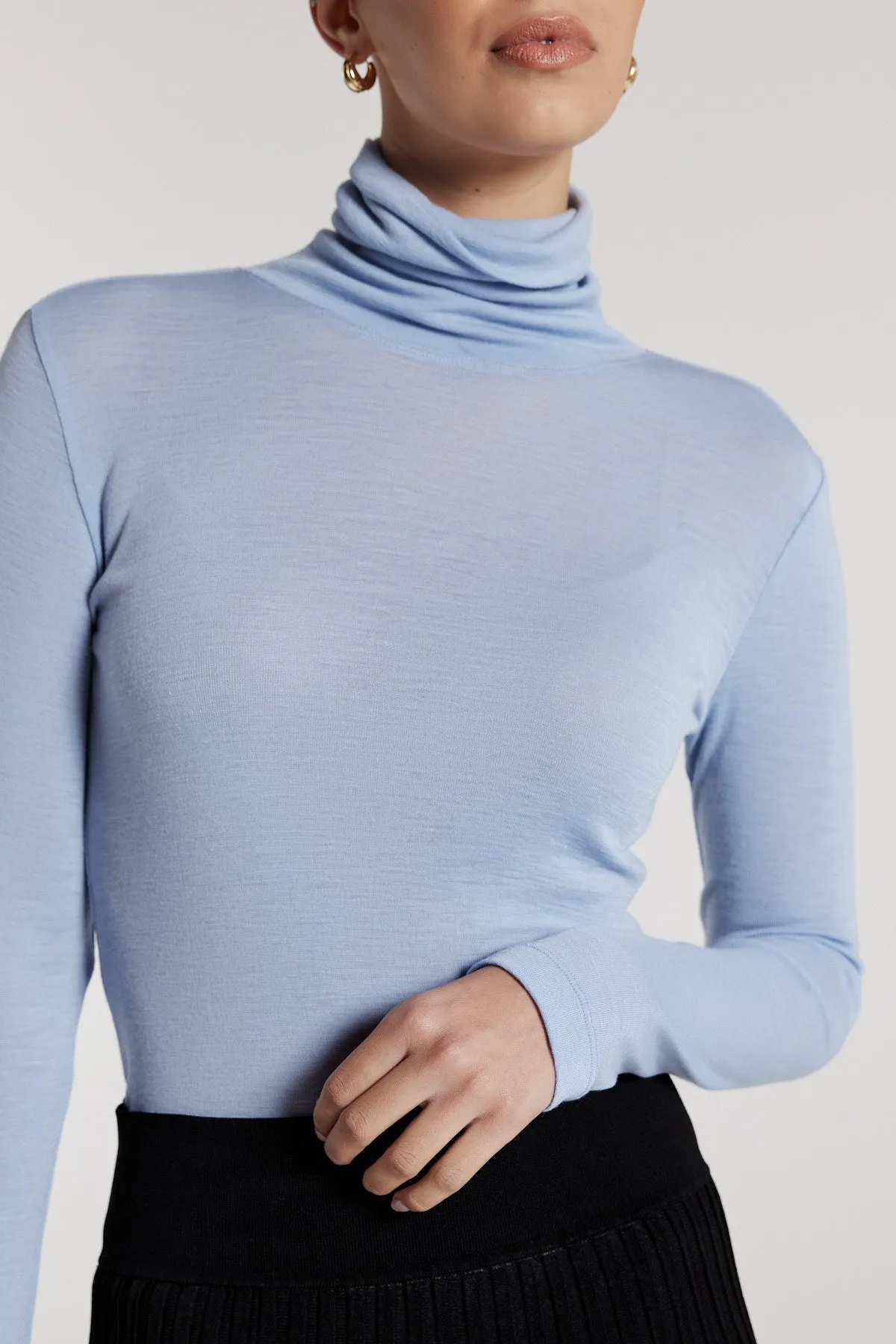 Roll Neck Merino Top - Pale Blue