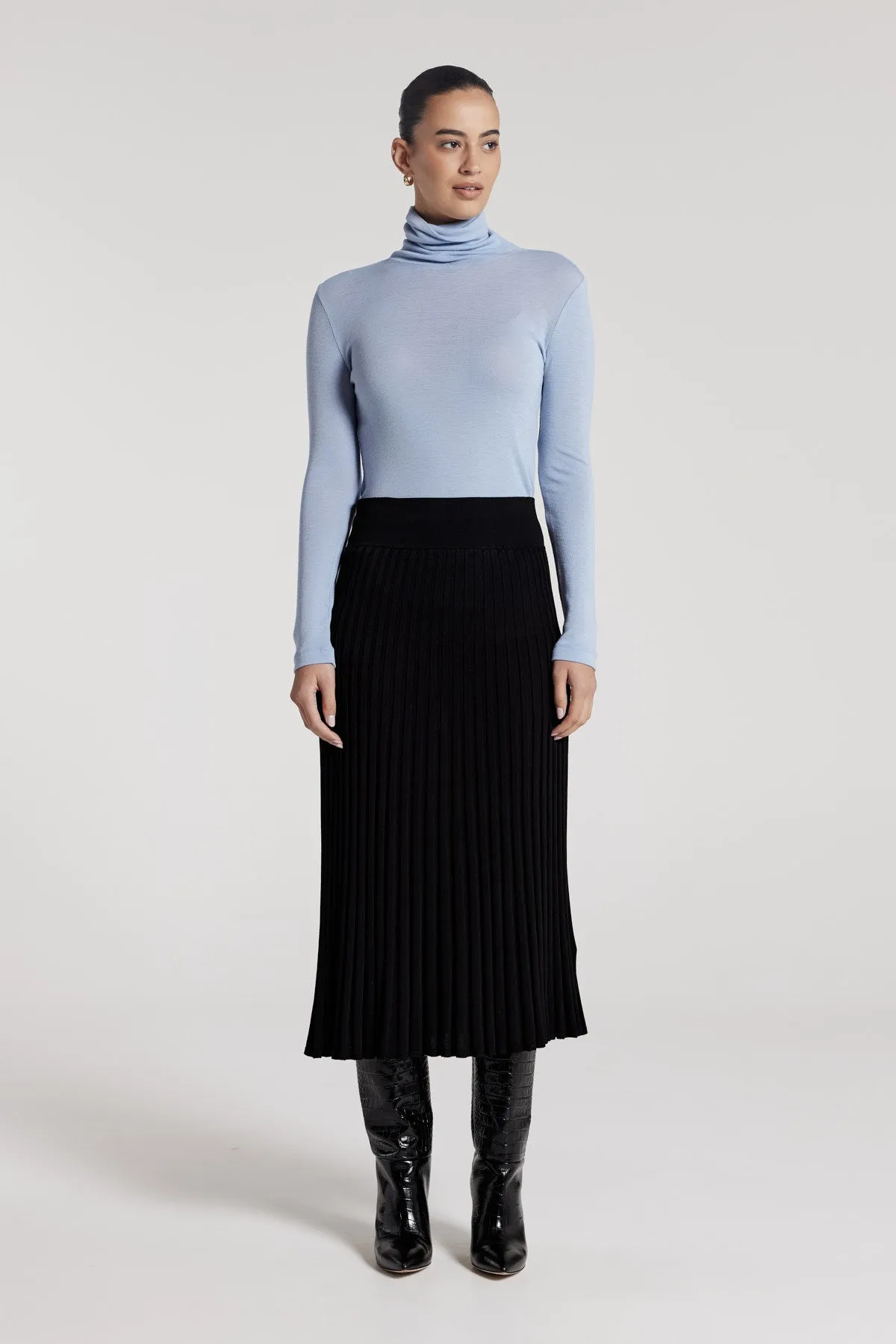 Roll Neck Merino Top - Pale Blue