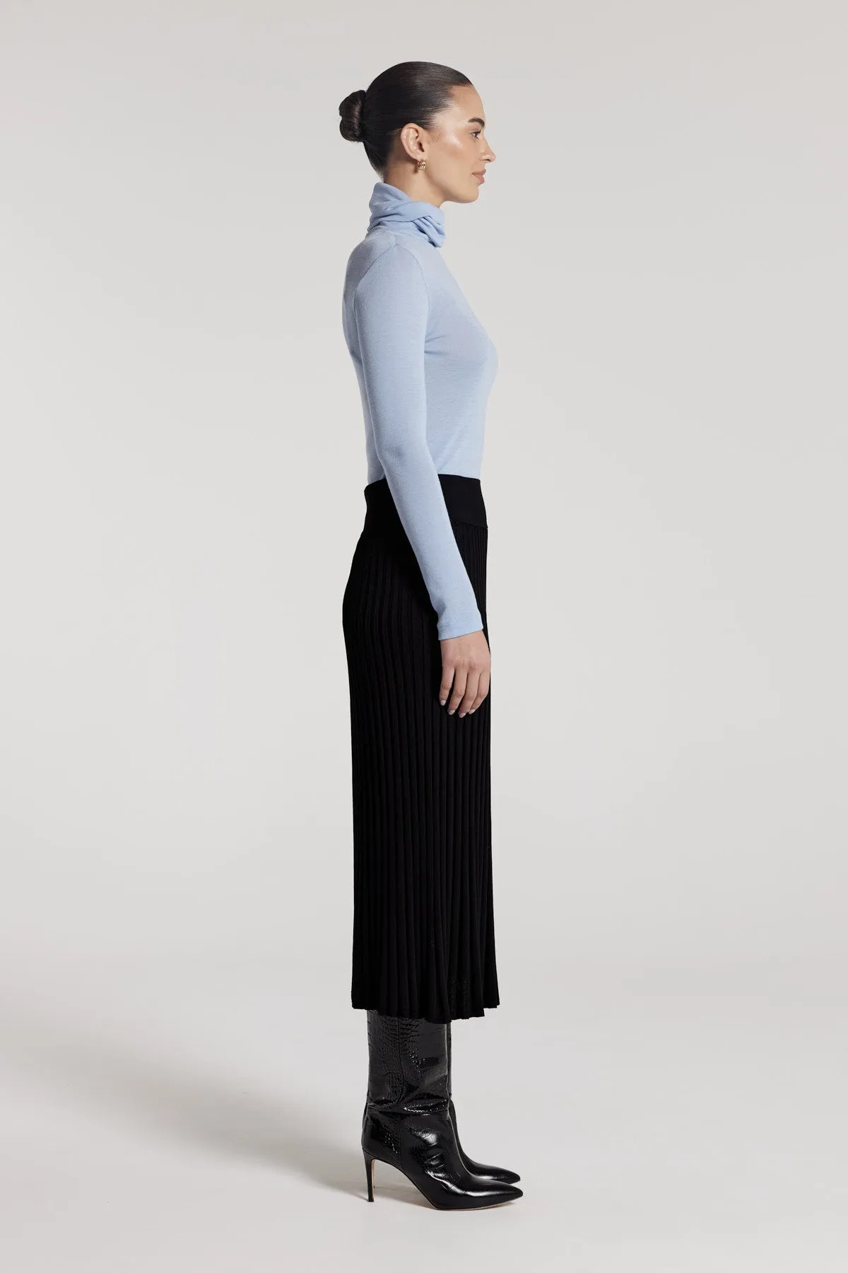 Roll Neck Merino Top - Pale Blue