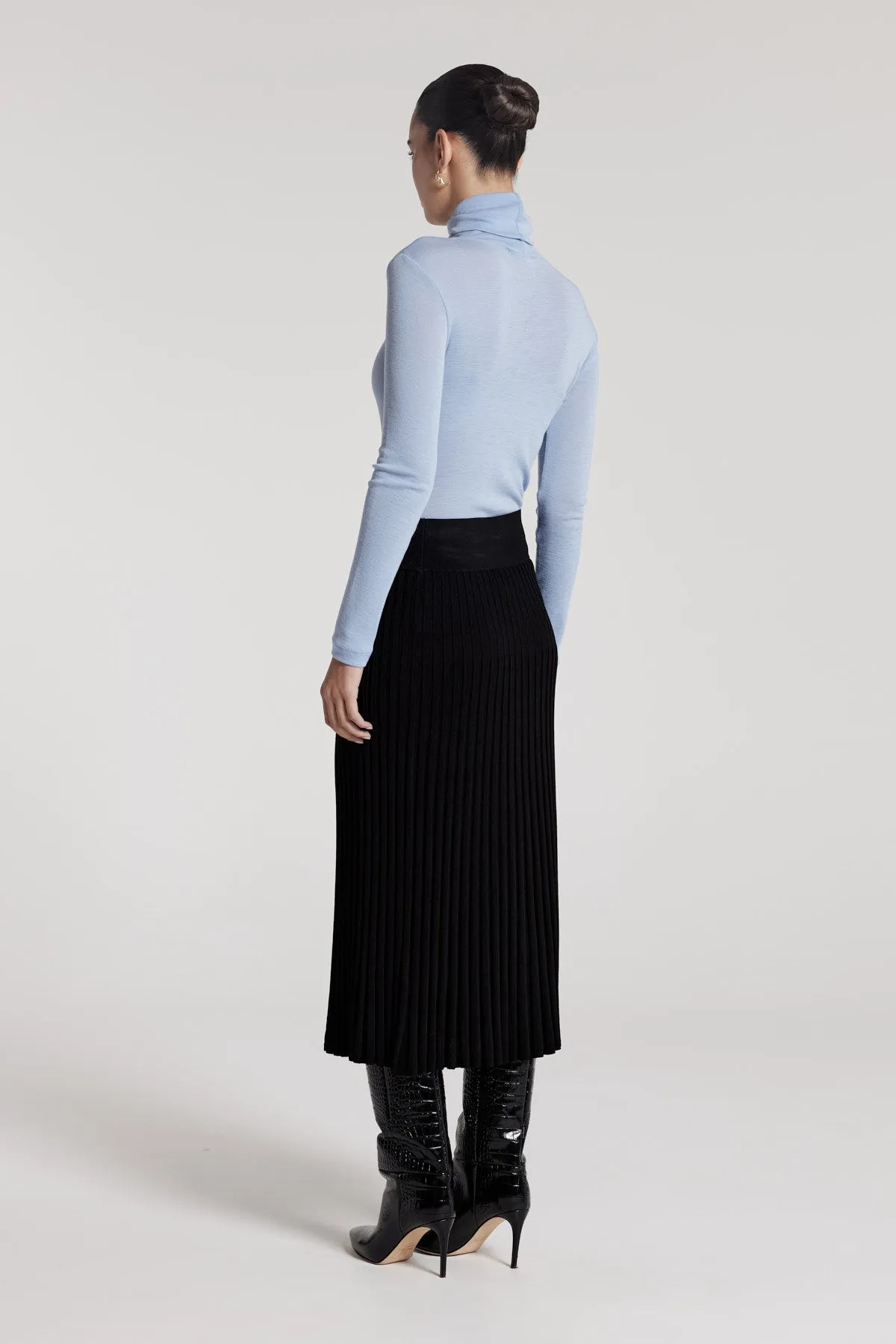 Roll Neck Merino Top - Pale Blue