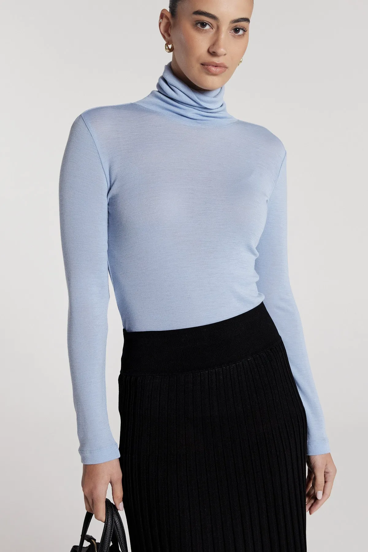 Roll Neck Merino Top - Pale Blue