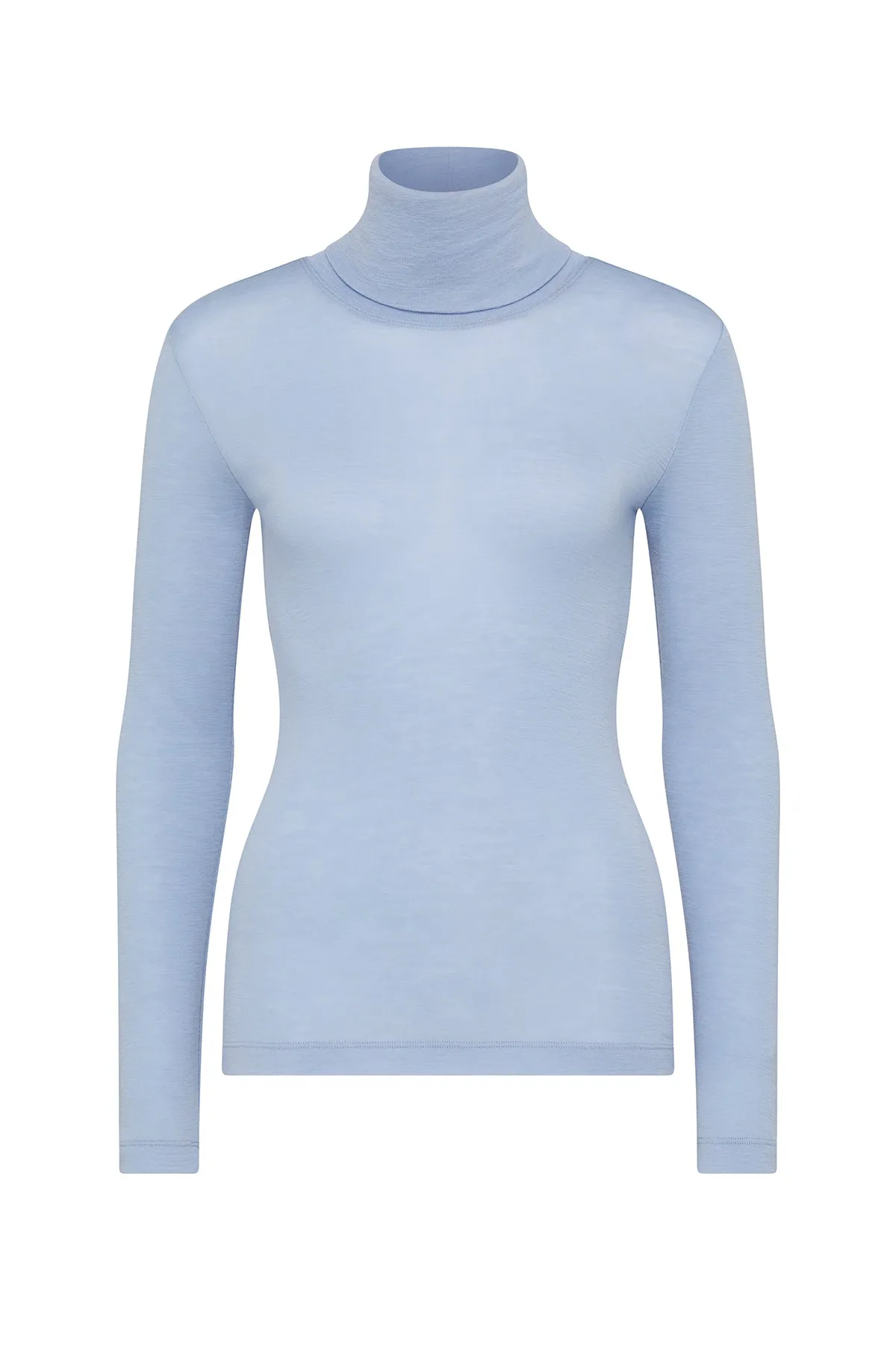 Roll Neck Merino Top - Pale Blue