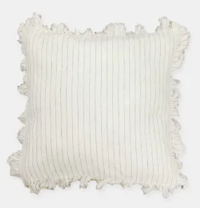 Ruffled Linen Cushion in Thin Olive Stripe – 45 cm