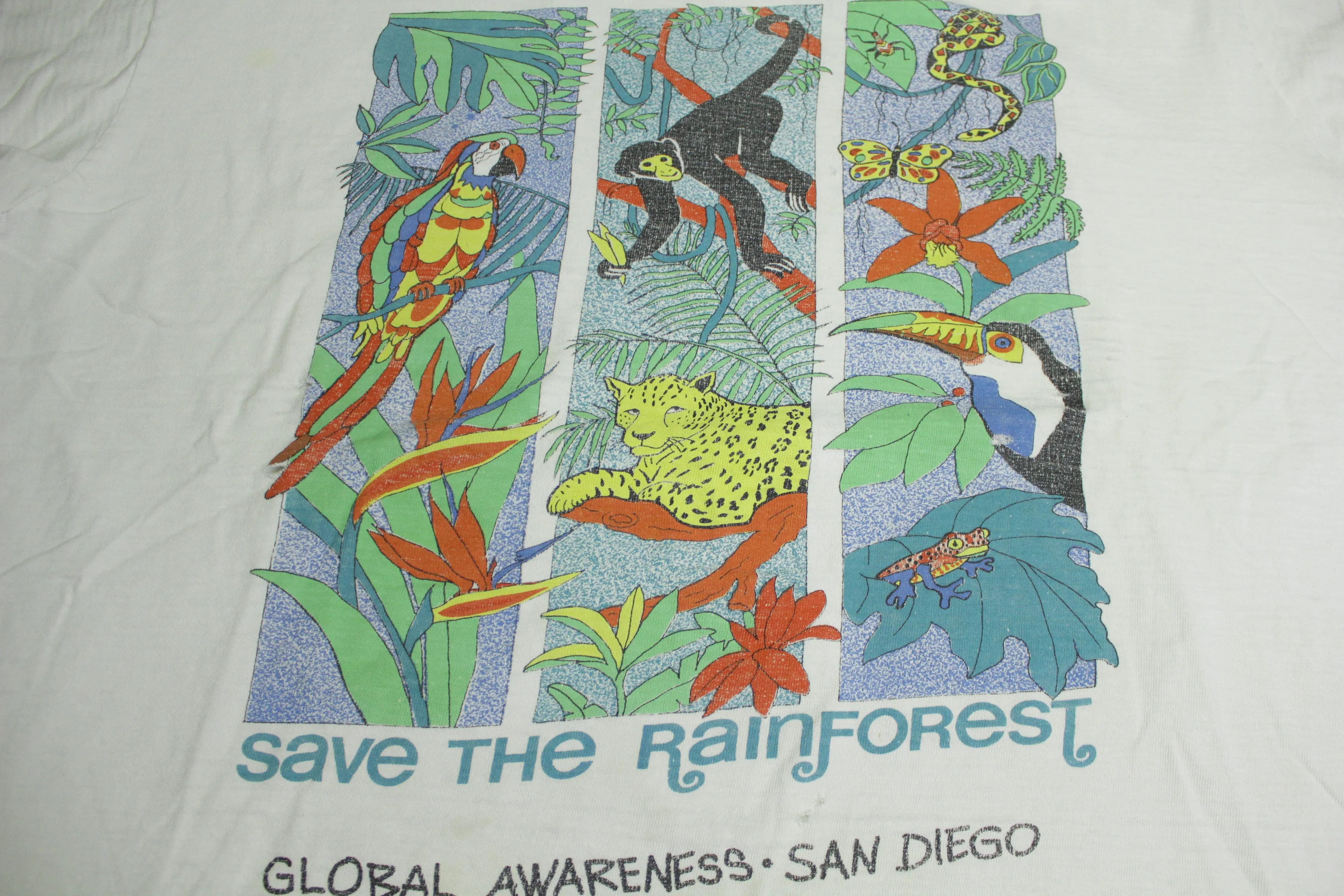 Save The Rainforest Vintage 90's Global Awareness San Diego Wildlife T-Shirt