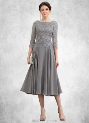 Sienna A-Line Scoop Neck Tea-Length Chiffon Lace Mother of the Bride Dress STK126P0014648