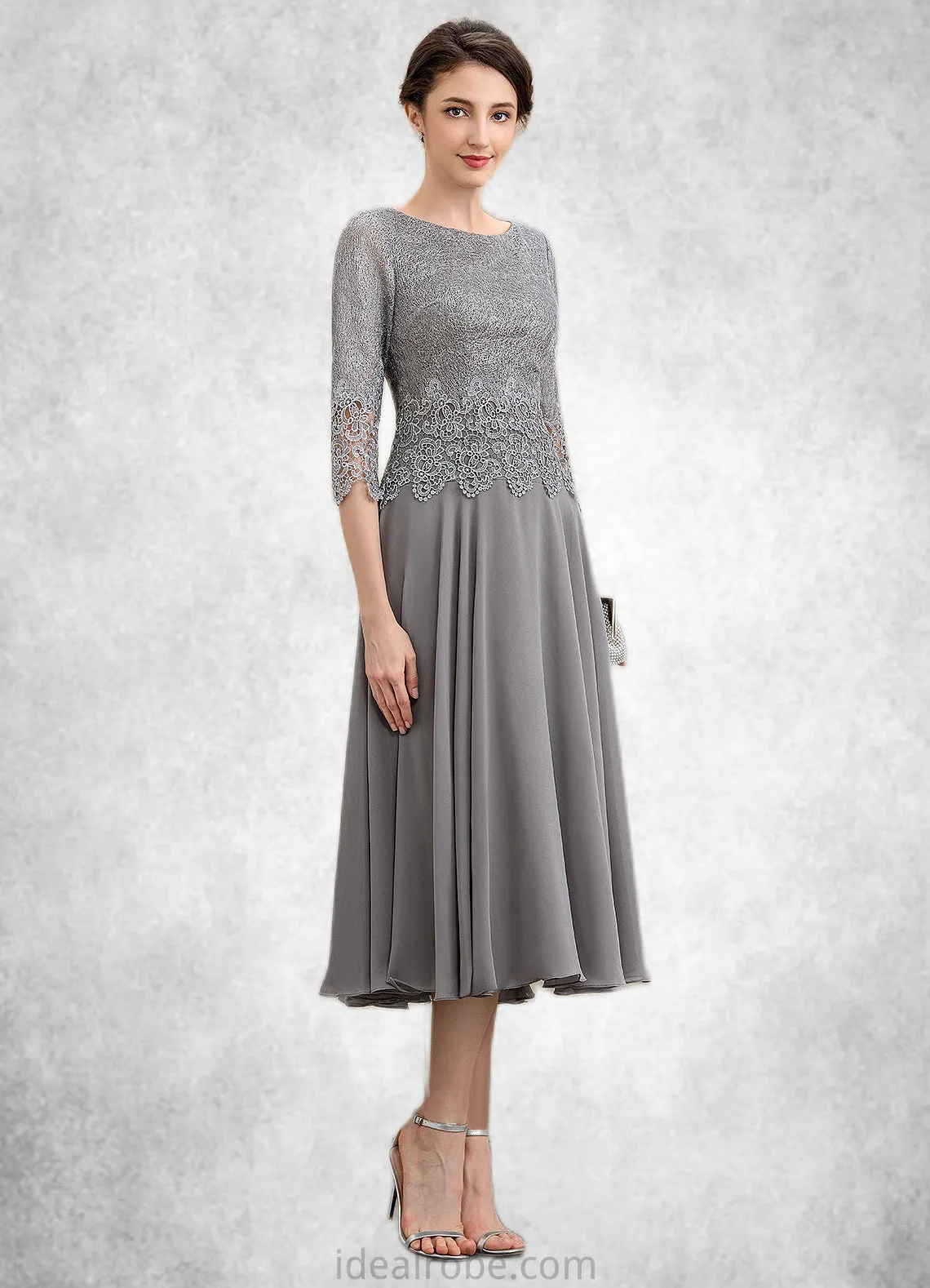 Sienna A-Line Scoop Neck Tea-Length Chiffon Lace Mother of the Bride Dress STK126P0014648