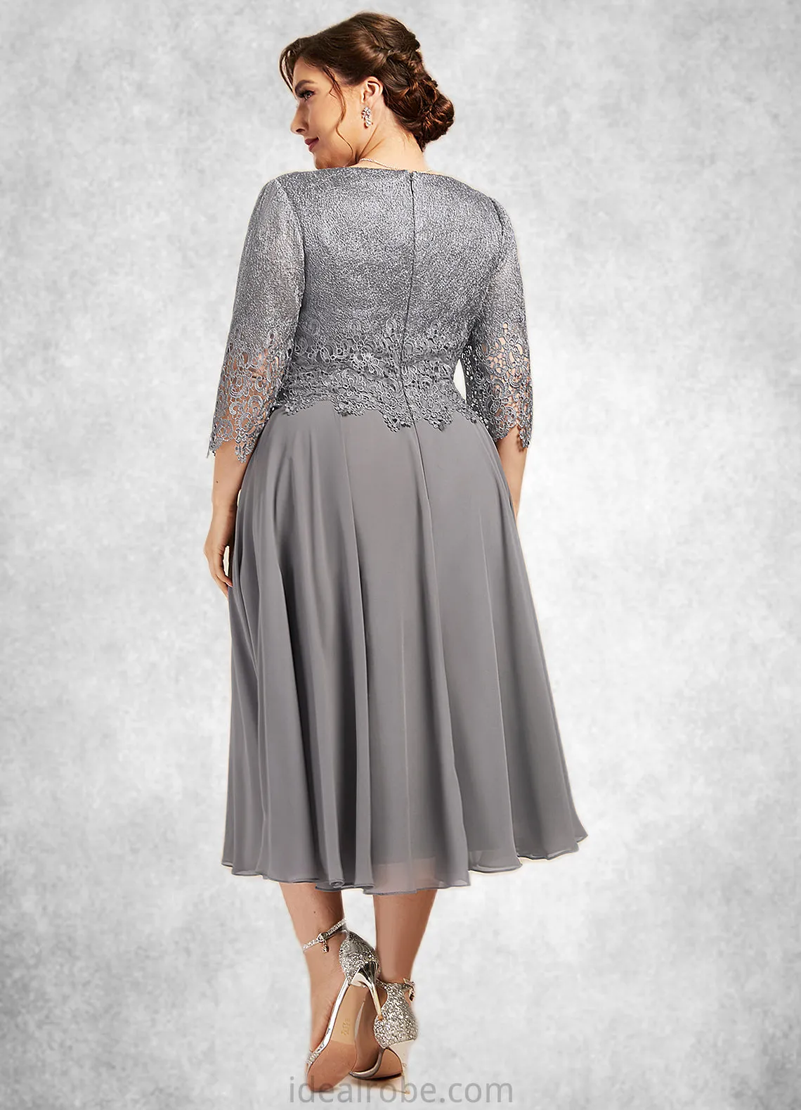 Sienna A-Line Scoop Neck Tea-Length Chiffon Lace Mother of the Bride Dress STK126P0014648