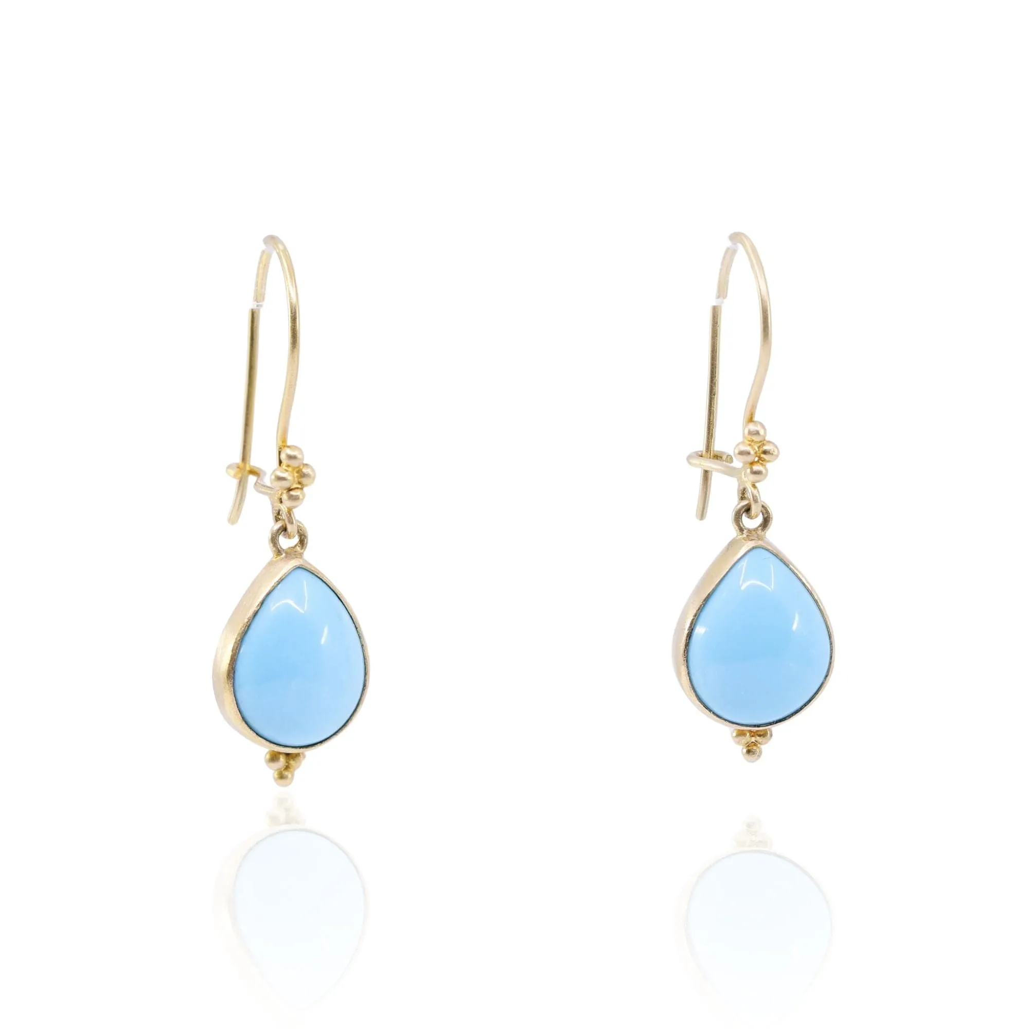 STEVEN BATTELLE 18K YELLOW GOLD TURQUOISE TEARDROP DANGLE EARRINGS