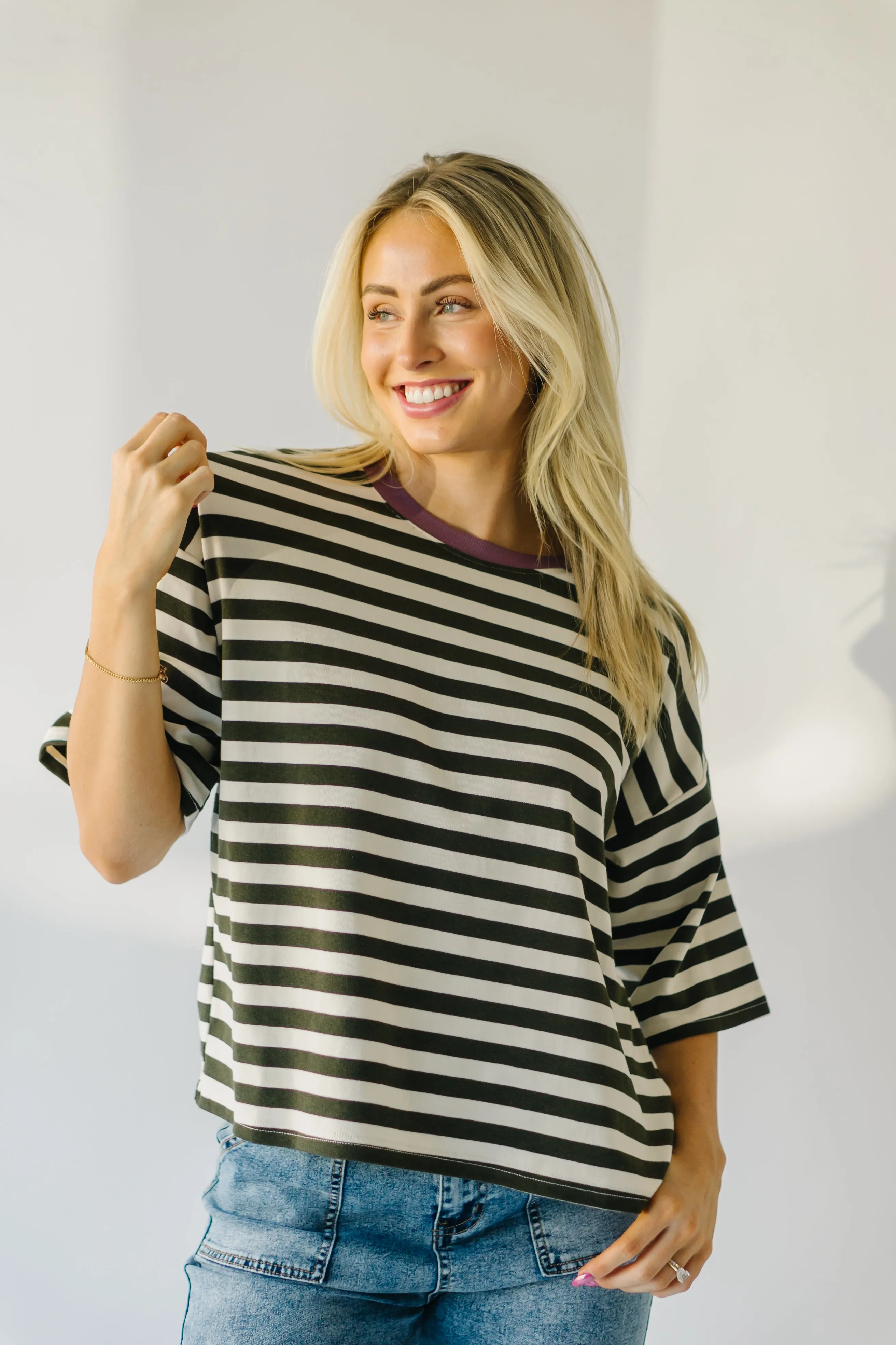 The Janson Oversized Tee in Olive Stripe