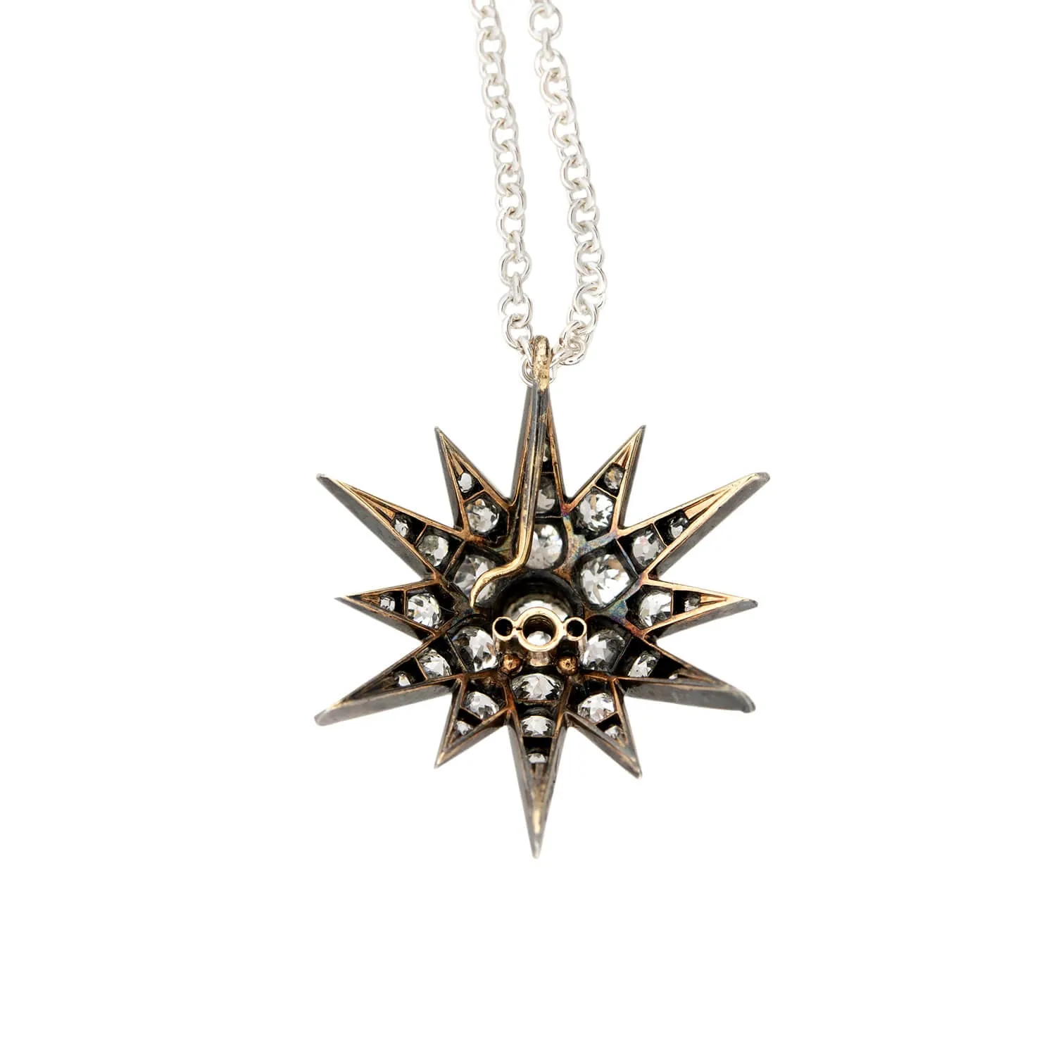 Victorian 15k/Sterling Silver Diamond Starburst Pendant/Pin