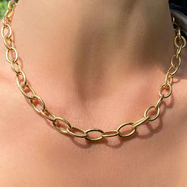 Vintage Alternating Texture Link Chain Necklace