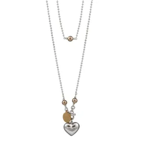 Von Treskow SILVER BALL CHAIN NECKLACE WITH YELLOW GOLD VT PLATE & PUFFY HEART