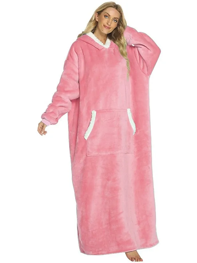 Women's Cozy Fleece Hooded Blanket Pajama Loungewear - Luxurious Cotton Comfort