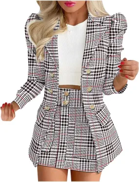 Womens Two Piece Outfits Slim Fit Button Down Blazer Jacket and Short Skirt S 001660020