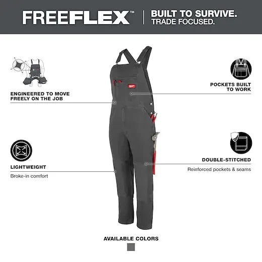 Work Bib Overalls - Milwaukee FREEFLEX Unlined Bib Overalls, M850